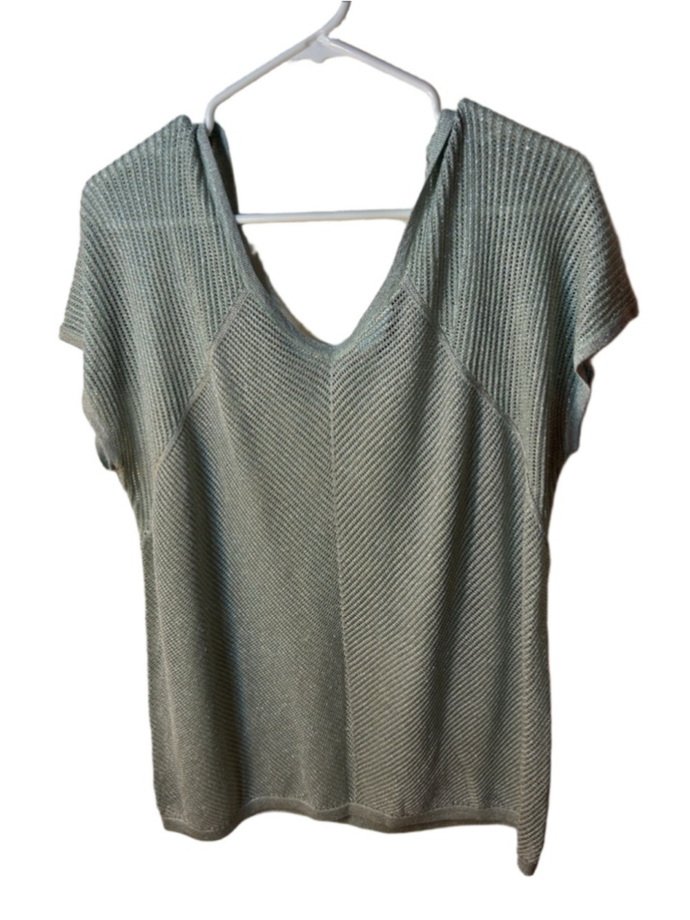 Addition Elle Sage Green Short-Sleeve Knit V-Neck Metallic Top size 2x